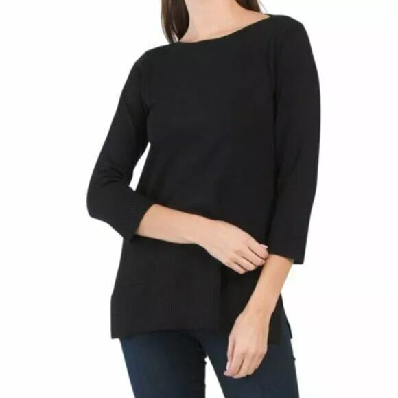 Adrienne Vittadini Boat Neck Split Hem Tunic Knit Sweater Size Medium Neutral - Picture 3 of 9